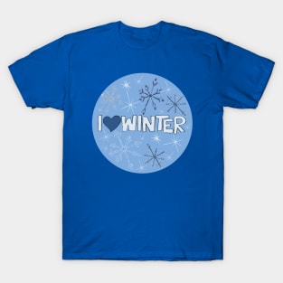 I Heart Winter Illustrated Text with snowflakes T-Shirt